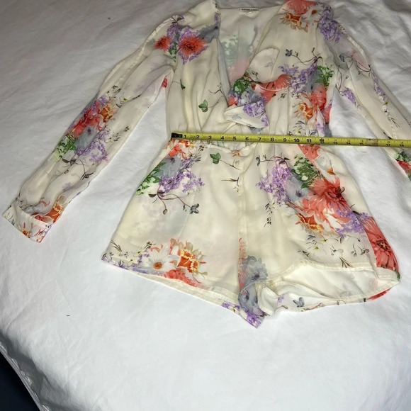 Cotton Candy LA romper cream floral print low cut  with a peek-a-boo tummy sexy - Picture 17 of 17